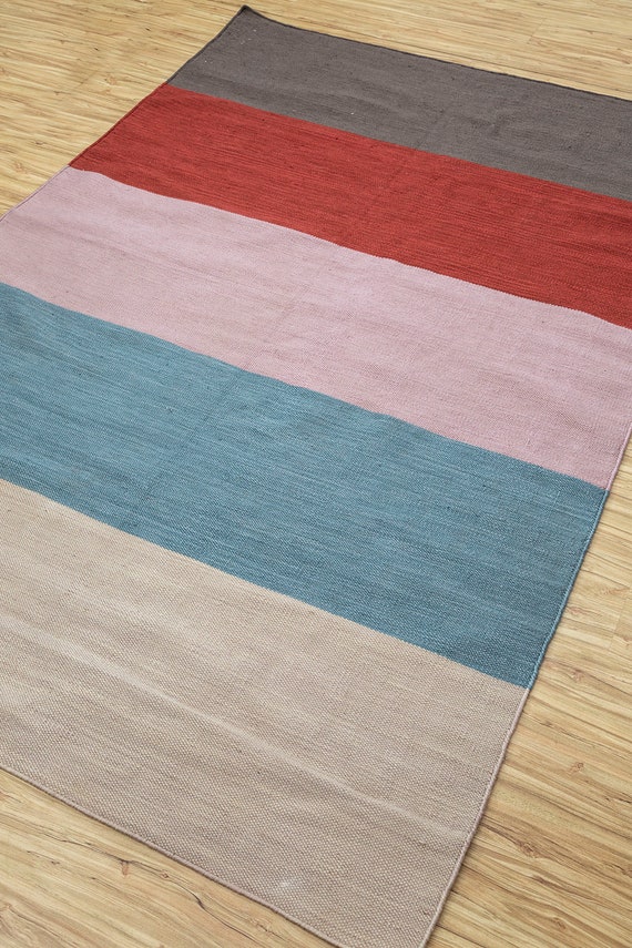 Hand Made Flat Weaves caag Stripes Pattern Grey and Black Colour 159X228 CM Modern Polyester Area Rug by Jaipur Rugs