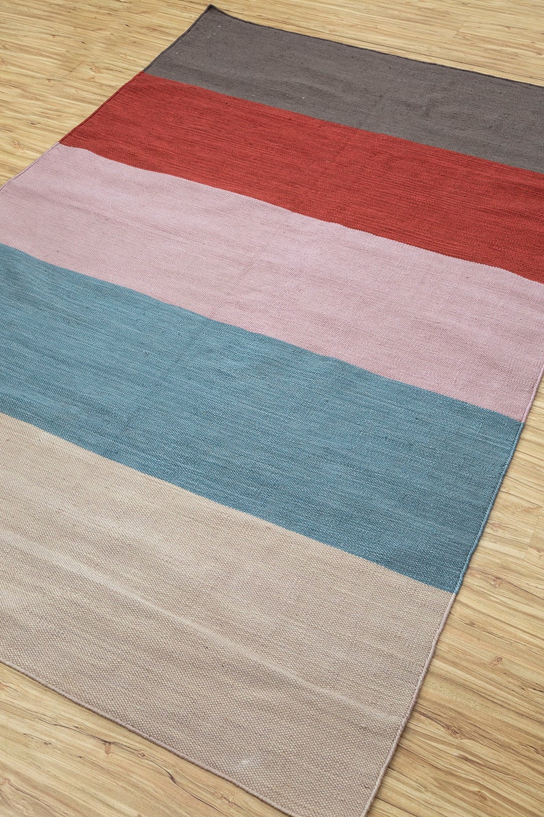Hand Made Flat Weaves caag Stripes Pattern Grey and Black Colour 159X228 CM Modern Polyester Area Rug by Jaipur Rugs