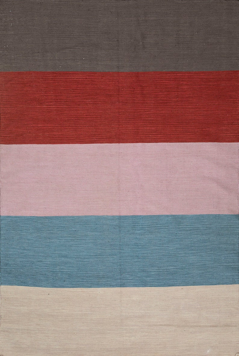 Hand Made Flat Weaves caag Stripes Pattern Grey and Black Colour 159X228 CM Modern Polyester Area Rug by Jaipur Rugs