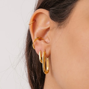 Rectangle Geometric Earrings, Gold Vermeil, Sterling Silver, Delicate Minimalist Earrings, Hoops Earrings