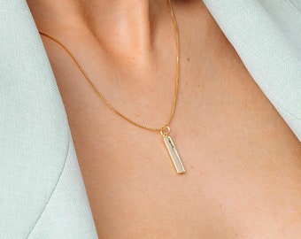 Gold Rectangle Necklace, Gold Filled Skinny Rectangle Necklace, Layering Necklace, Minimal Everyday Necklace