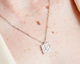 Silver Abstract Square Necklace, Sterling Silver Pendant Necklace, Everyday Dainty Necklace,