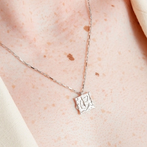 Silver Abstract Square Necklace, Sterling Silver Pendant Necklace, Everyday Dainty Necklace,