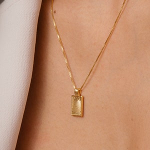 Mini Gold Sunburst Rectangle Necklace, Gold Filled Geometric Necklace, Dainty Minimal Necklace, Everyday Necklace