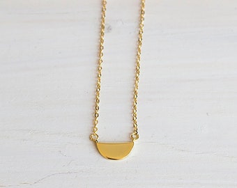 Gold Moon Necklace, Minimal Geometric Crescent Moon Necklace, Gold Vermeil Delicate Necklace