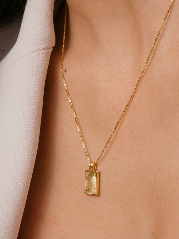 Gold rectangle necklace sale