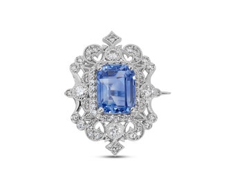 18k White Gold w/ 5.65 ct Sapphire and Natural Diamonds GIA Certificate for Women Girls Gold Jewelry Girls