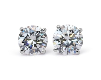 Glorious 18k White Gold Stud Earrings w/ 3.13 ct Natural Diamonds GIA Certificate