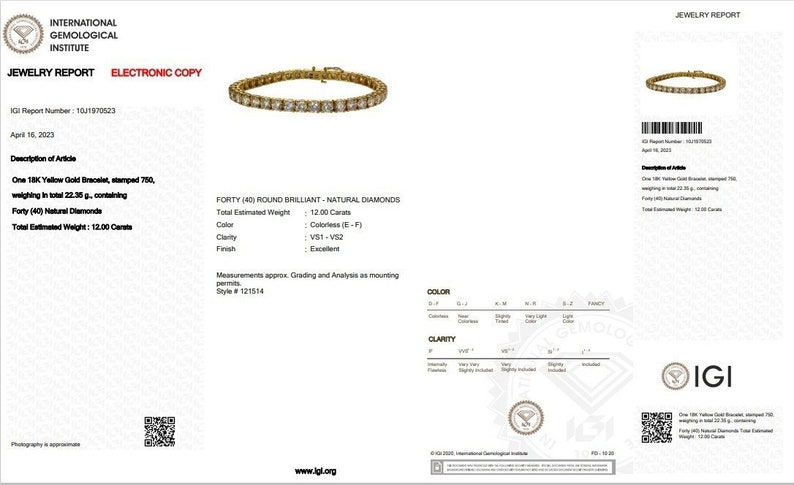 Ravishing 18k Yellow Gold Bracelet w/ 12 ct Natural Diamond IGI Certificate image 6