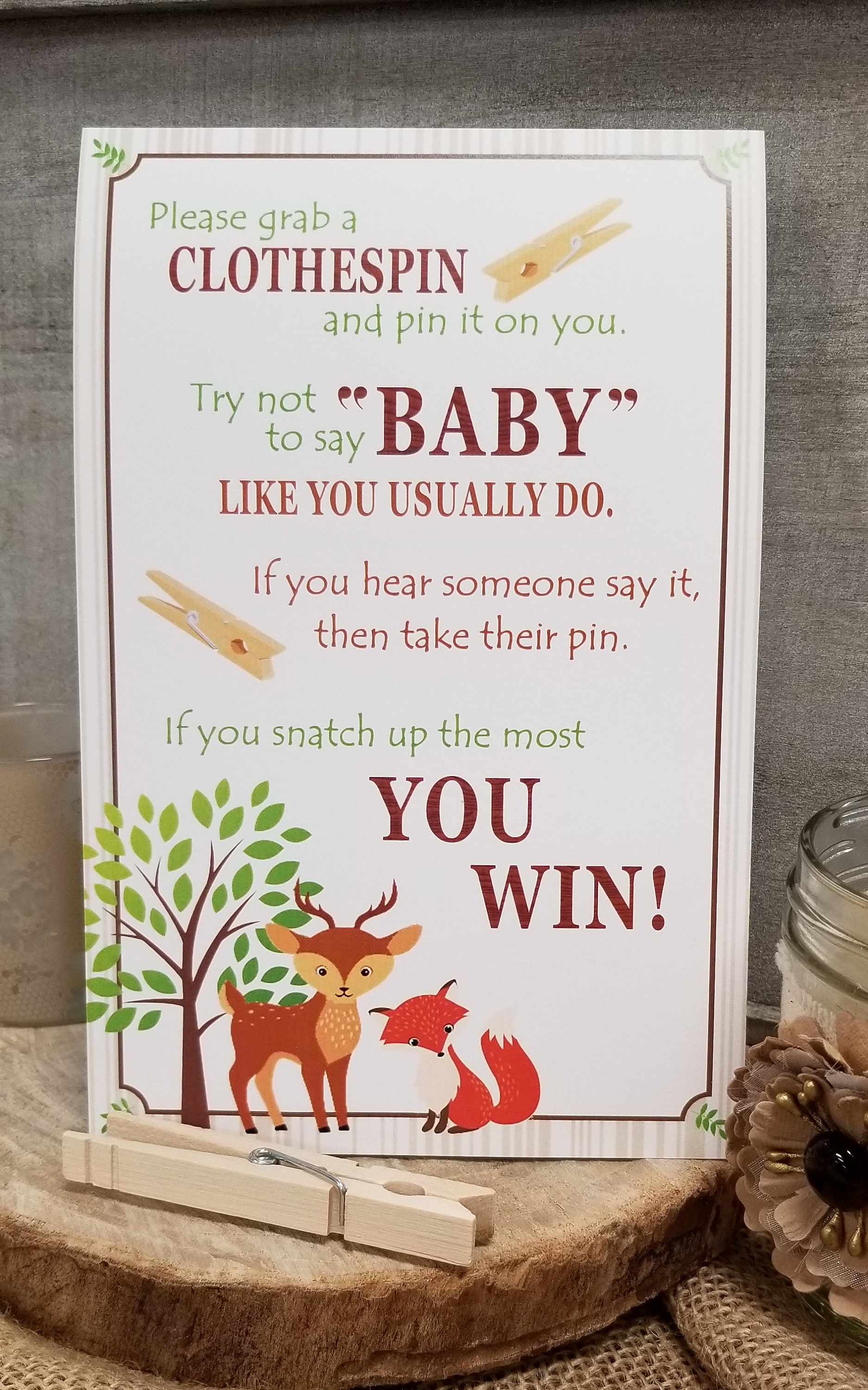 Woodland Baby Shower Don't Say Baby Clothes Pin Game - Etsy
