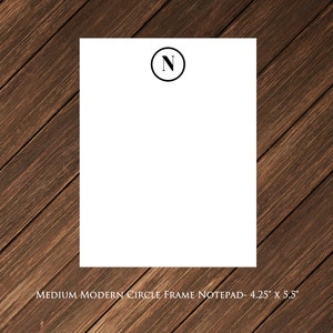 Custom Modern Circle Framed Initial Tear-off Notepad- Medium 4.25&quot; x 5.5&quot;