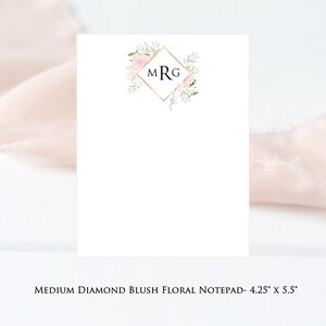 Custom Diamond Blush Floral Monogram Tear-off Notepad- Medium 4.25&quot; x 5.5&quot;