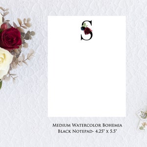 Custom Bohemia Floral Black Initial Tear-off Notepad- Medium 4.25&quot; x 5.5&quot;