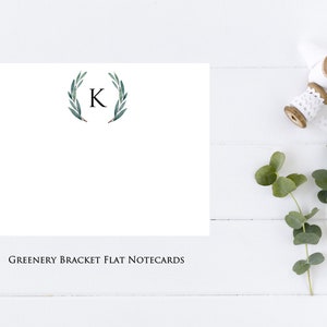 Custom Greenery Bracket Initial Notecards and Folded Cards