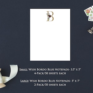 Multi-Pack- Custom Wish Bordo Blue Initial Tear-off Notepad- Small 3.5&quot; x 5&quot; or Large 5&quot; x 7&quot;