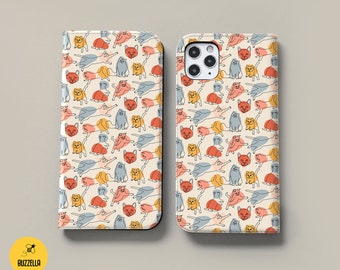 Cat pattern wallet for Pixel 5a 7 4a 6 iPhone 14 15 13 mini 12 pro max 11 xs x xr Samsung S23 S22 Ultra S21 S20 FE S10 A71 A52 A51 bz414