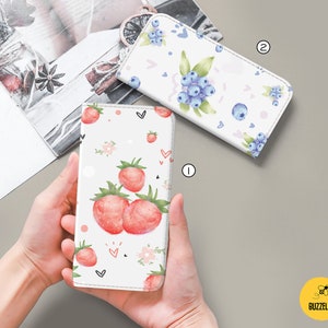 Strawberry wallet flip case for Google Pixel 7a 6a 6 5a 4a iPhone 14 Plus 13 mini 12 11 xr Samsung S21 S20 FE S22 Ultra S10 10 A71 A52 bz88w