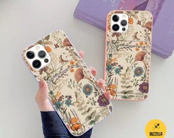 Botanical card pocket case for iPhone 15 14 Plus 13 Mini 12 Pro Max iPhone 11 XS Max X  XR iPhone 8 7 Samsung S23 S24 S22 S21 S20 bz306