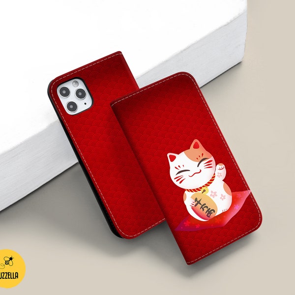 Lucky cat wallet flip for Google Pixel 7a 6a 5a 4a iPhone 13 14 Plus 12 pro max 11 xs x xr Samsung S22 Ultra S21 S20FE S10 10 A71 A52 bz105w