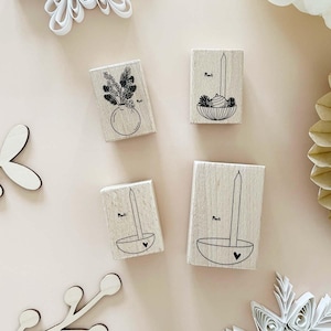 Stempel Weihnachtskugel mit Tannenzweigen | Schale mit Kerze - DIY Stempel für Weihnachtskarten, Weihnachtsdekoration und Bastelprojekte