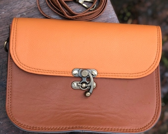 Unique orange/brown buffalo leather bag, shoulder/crossbody bag, sustainable recycled leather bag, quirky leather purse, ethically made