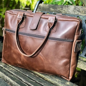 Leather laptop bag, leather man bag, brown buffalo leather briefcase, lightweight laptop bag, stylish computer bag, briefcase for him/her