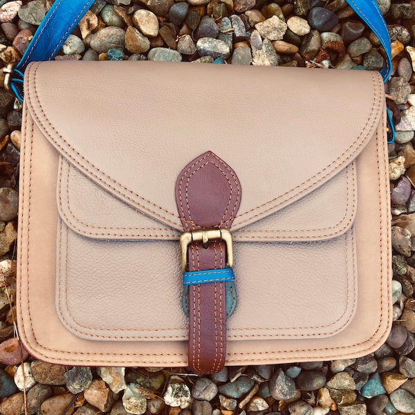 Recycled leather bag for her, Mother’s Day gift, unique leather satchel, ethically made messenger, sustainable leather satchel,fairtrade