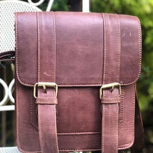 Rustic buffalo leather satchel, stylish leather satchel, real leather brown messenger, recycled leather bag, ethically crafted purse