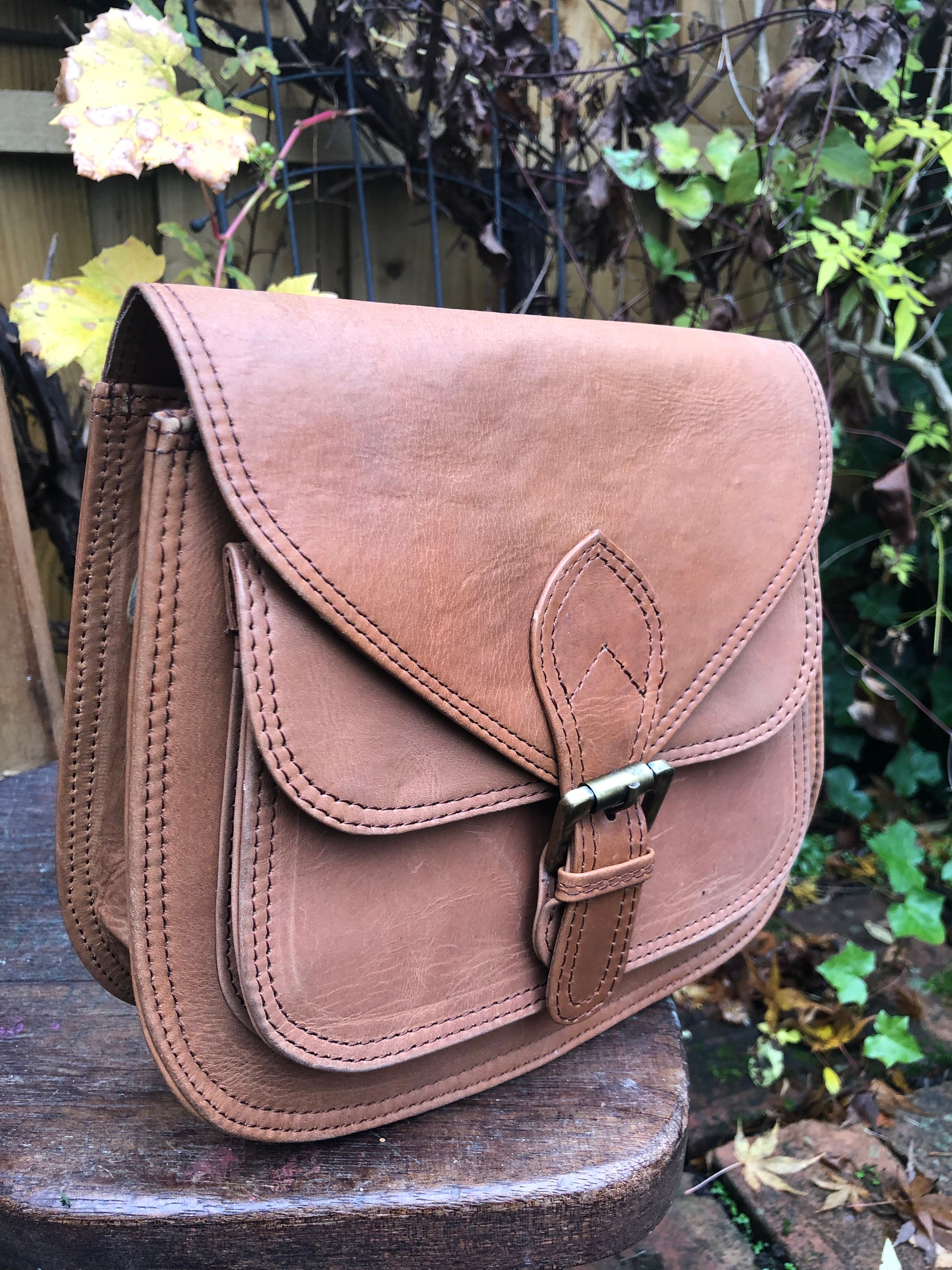 Buffalo Leather Fringe Handbag, Saddle, Small