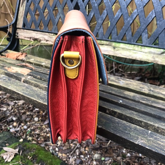 Sac en cuir véritable fait main, besace color block, sac à main en