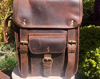 Messenger aus Leder im Vintage-Look, Umhängetasche im Steampunk-Stil, rustikale Büffelledertasche für Ihn, Umhängetasche aus Leder für das iPad, Leder-Manbag