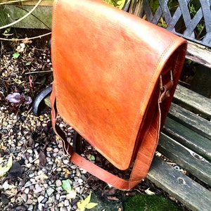 Brown leather bag, fairtrade bag for him, man bag, leather messenger bag, crossbody/shoulder bag for iPad, 11”x9” vintage-look leather bag image 10