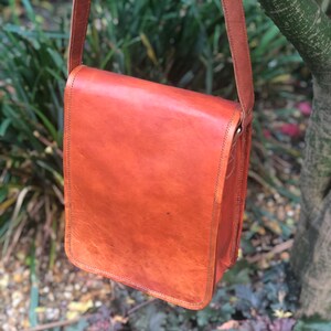 Brown leather bag, fairtrade bag for him, man bag, leather messenger bag, crossbody/shoulder bag for iPad, 11”x9” vintage-look leather bag image 7