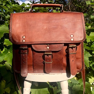 Sacoche en cuir véritable, sacoche traditionnelle avec poignée supérieure et bandoulière, sac à bandoulière marron, sac d'ordinateur en cuir fait main, cadeau de fête des pères