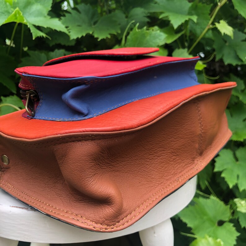 Unusual & Quirky Leather Bag, Colour Block Recycled Leather Handbag
