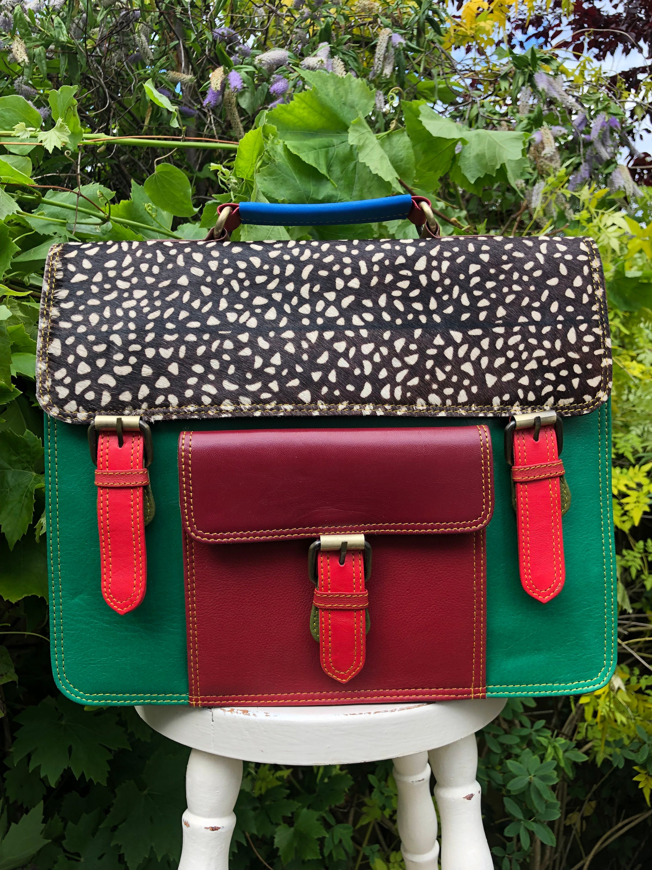 Colourful Satchel backpack Convertible Satchel backpack Recycled Coloured Leather Satchel Zerowaste Leather fur Crossbody Satchel Unique Etsy Ireland