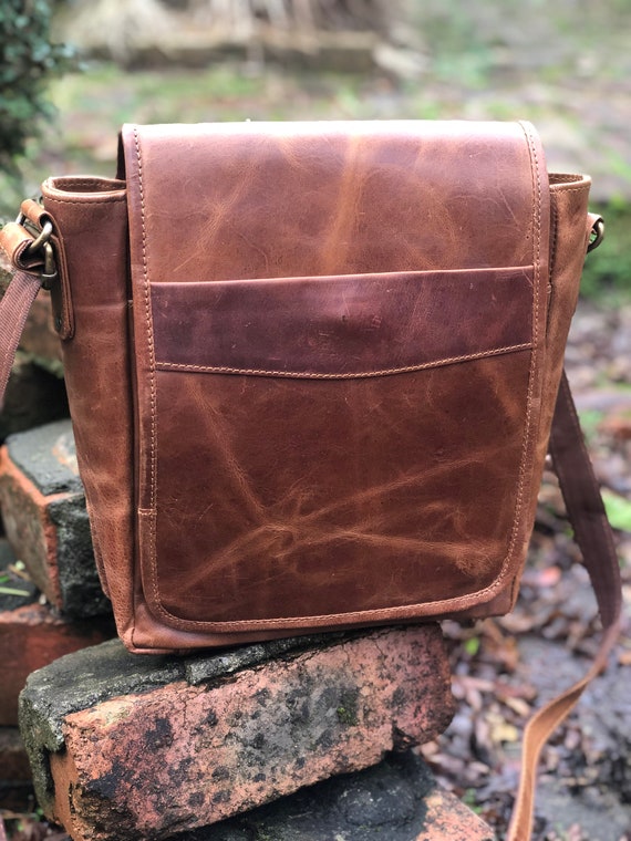 arbejde grund tilbagemeldinger Brown Vintage-look Leather Messenger Bag Buffalo crunch - Etsy