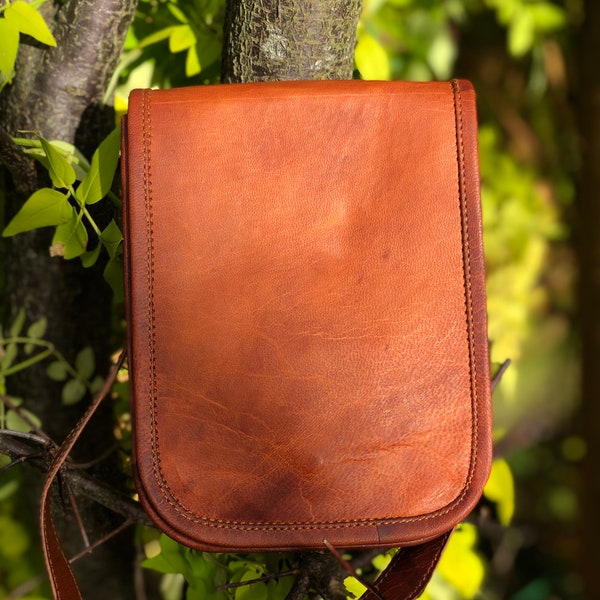 Small manbag, real leather bag, leather phone bag, dog walking bag, brown leather man bag, small leather messenger, gift for him or her