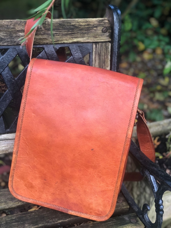 Brown leather bag, fairtrade bag for him, man bag, leather messenger bag, crossbody/shoulder bag for iPad, 11”x9” vintage-look leather bag