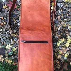 Brown leather bag, fairtrade bag for him, man bag, leather messenger bag, crossbody/shoulder bag for iPad, 11”x9” vintage-look leather bag image 9