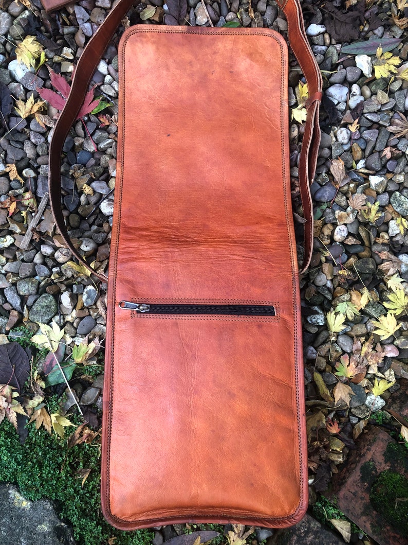Brown leather bag, fairtrade bag for him, man bag, leather messenger bag, crossbody/shoulder bag for iPad, 11”x9” vintage-look leather bag image 9