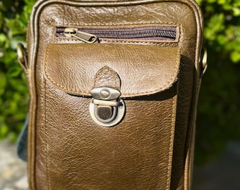 Small travel bag, passport bag, recycled leather bag, sustainable leather bag, Fairtrade, ethically crafted shoulder bag, compartment bag