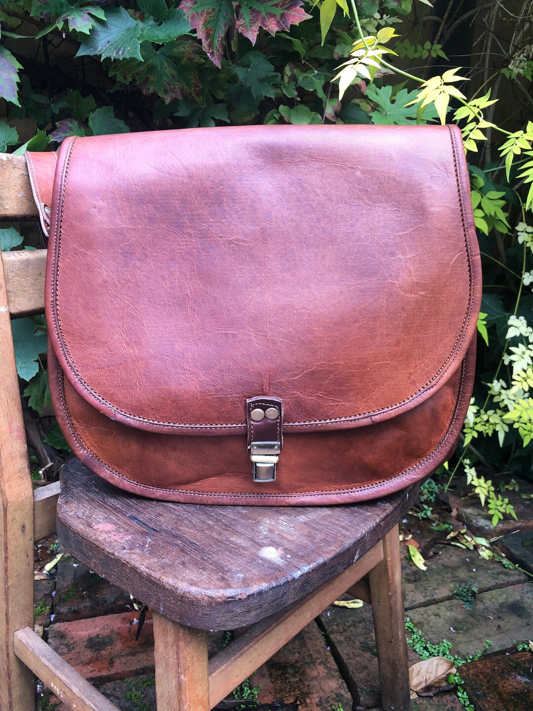 Large Brown Leather Saddle Bag, Traditional Leather Saddle, Retro Saddle Bag, Plain Front Saddle