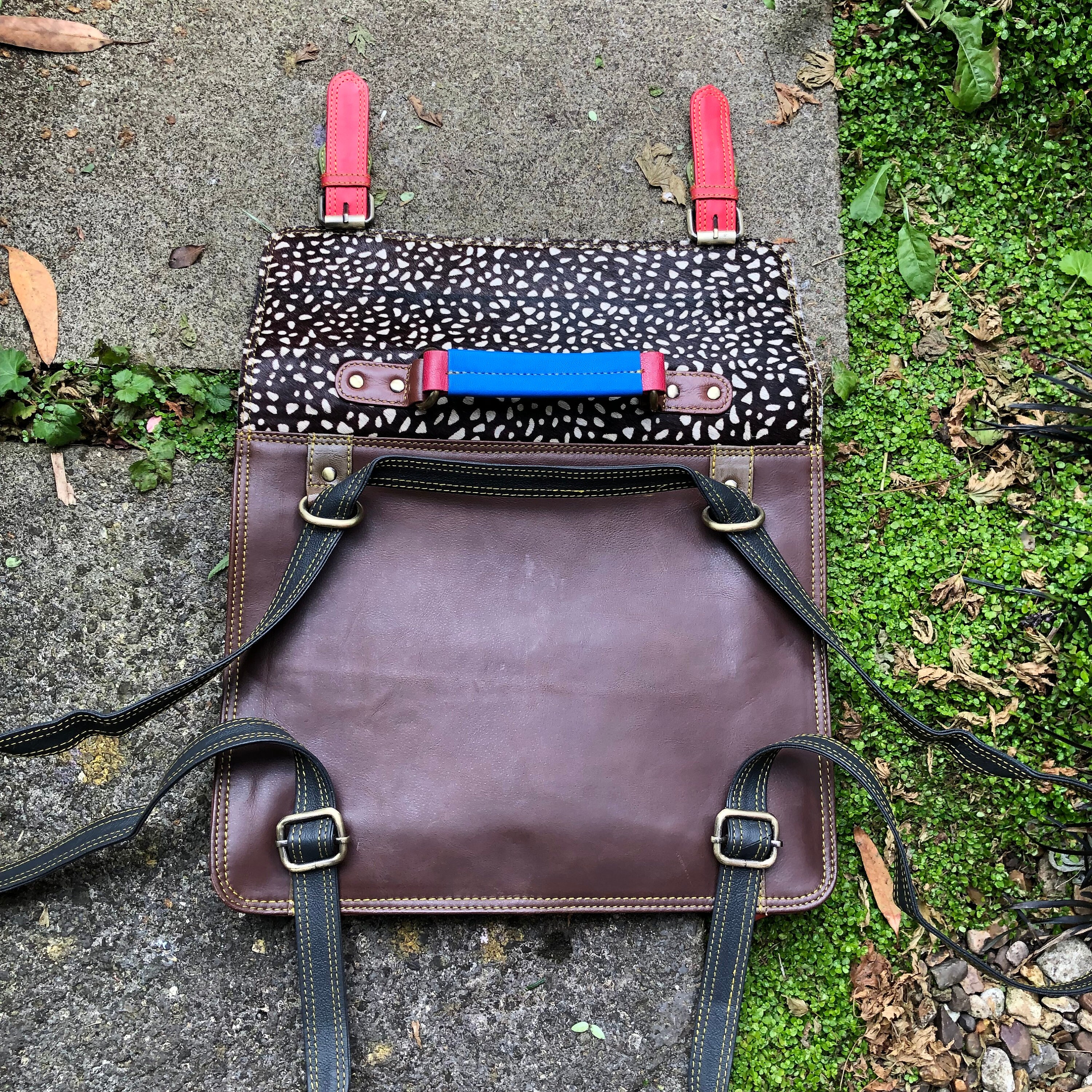Colourful Satchel backpack Convertible Satchel backpack Recycled Coloured Leather Satchel Zerowaste Leather fur Crossbody Satchel Unique Etsy Ireland