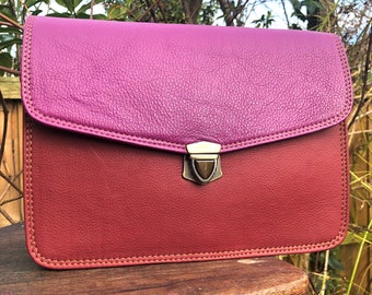 Sac en cuir rose pour la fête des mères, messager color block, sac à main en cuir durable, sac à main unique, cuir recyclé zéro déchet, fabrication éthique