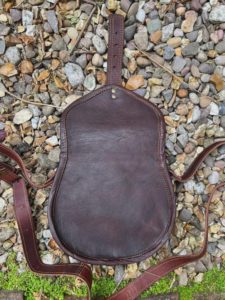 sac a main cuir strie marron vintage taille unique annees 60