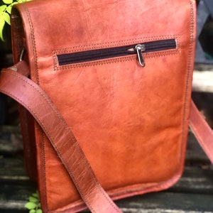Brown leather bag, fairtrade bag for him, man bag, leather messenger bag, crossbody/shoulder bag for iPad, 11”x9” vintage-look leather bag image 3