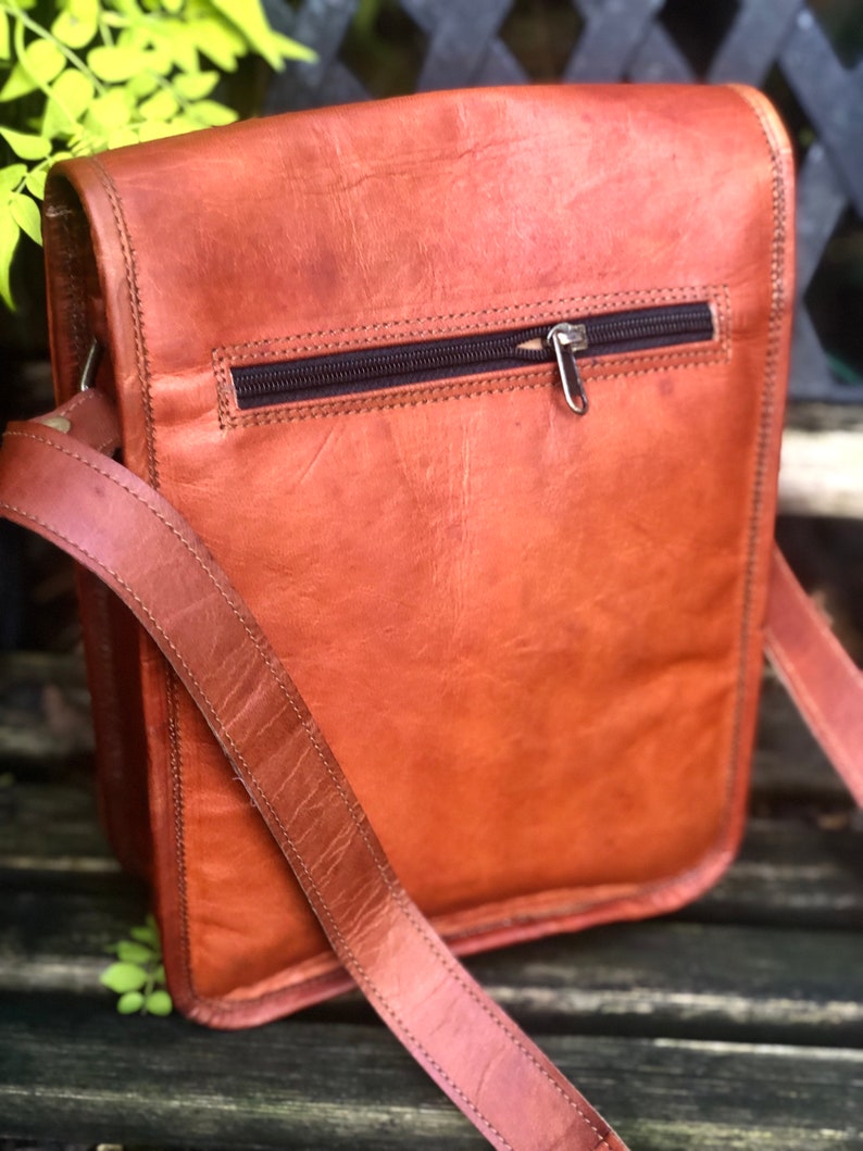 Brown leather bag, fairtrade bag for him, man bag, leather messenger bag, crossbody/shoulder bag for iPad, 11”x9” vintage-look leather bag image 3