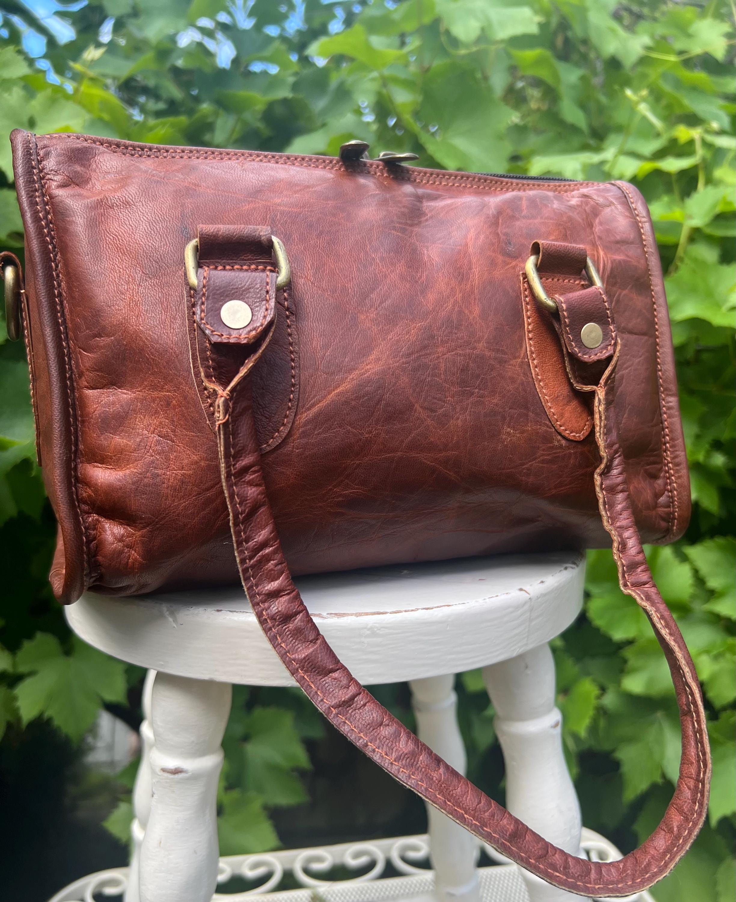 rough style bag／dark brown Brown Rustic Leather Top Handle Bag, Soft Leather Shoulder