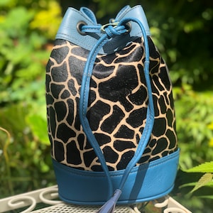 Drawstring bag, plimsoll bag, cinch bag for festivals/holidays, round recycled leather purse, leather & fur zerowaste bag, ethically made